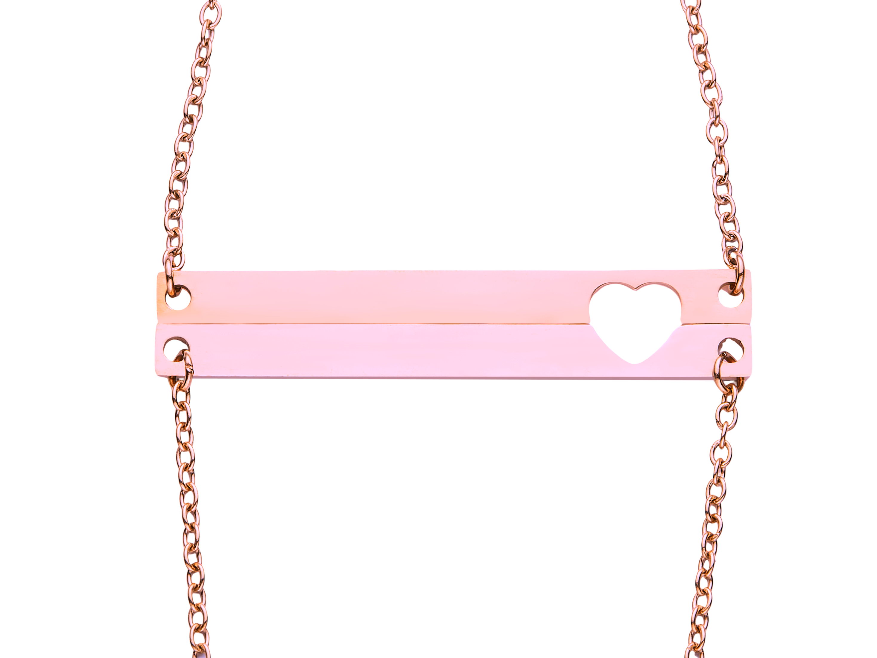 Stainless Steel Heart Couple Necklace Set-Rose Gold